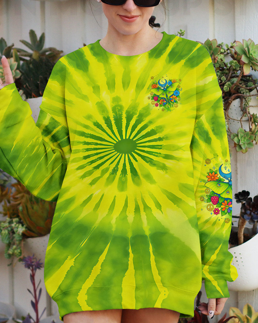Imagine All The People Living Life in Peace Butterfly Peace Green Tie Dye Design AOP Shirts _8_ nPeWX