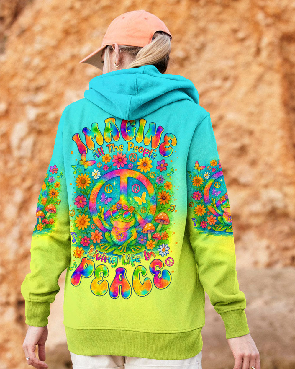 Imagine All The People Living Life in Peace Frog and Peace Symbol Tie Dye Design AOP Shirts _2_ bE7T3