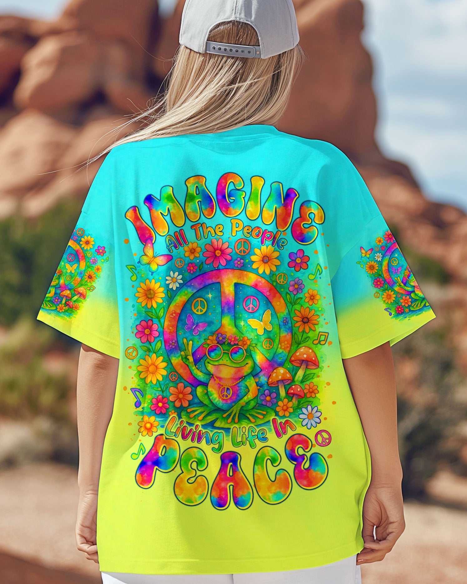 Imagine All The People Living Life in Peace Frog and Peace Symbol Tie Dye Design AOP Shirts _4_ kPg3P