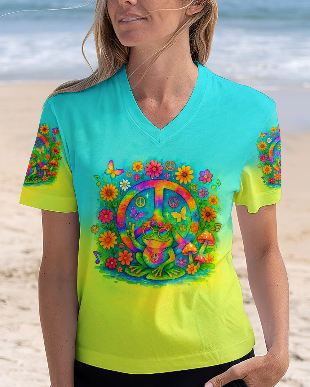 Imagine All The People Living Life in Peace Frog and Peace Symbol Tie Dye Design AOP Shirts _5_ ZPg4m