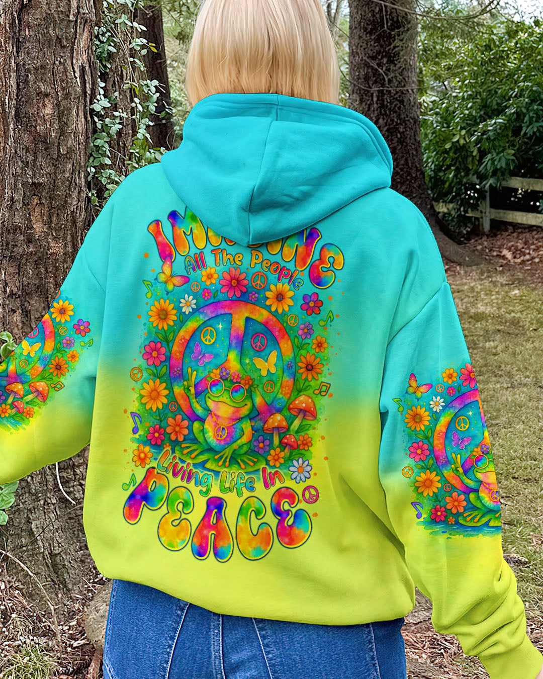 Imagine All The People Living Life in Peace Frog and Peace Symbol Tie Dye Design AOP Shirts _8_ fP3uX