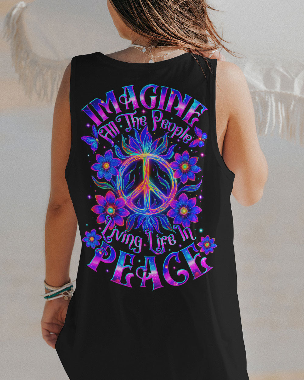 Imagine All The People Living Life in Peace Neon Colorful Peace Design for Women AOP Shirt _13_ Wt5pc
