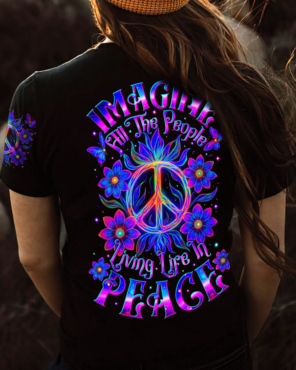 Imagine All The People Living Life in Peace Neon Colorful Peace Design for Women AOP Shirt _5_ RqzCX