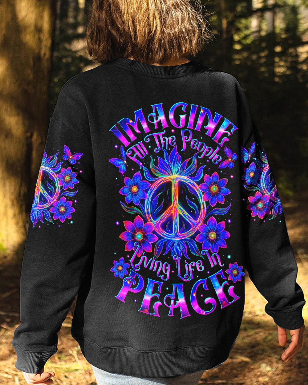 Imagine All The People Living Life in Peace Neon Colorful Peace Design for Women AOP Shirt _9_ 0hslQ