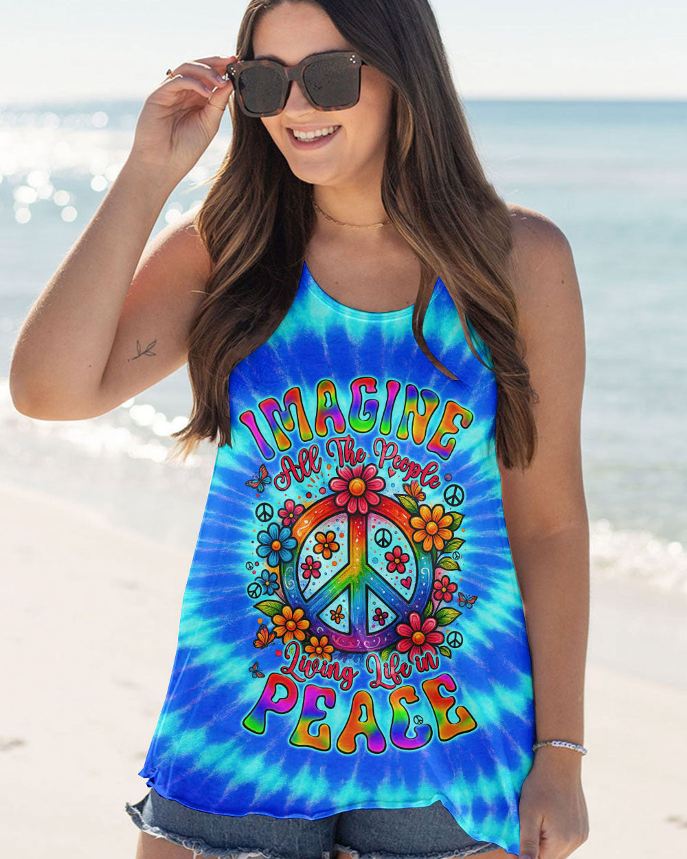 Imagine All The People Living Life in Peace Peace Symbol Bright Tie Dye AOP Shirts _12_ 8G4lE