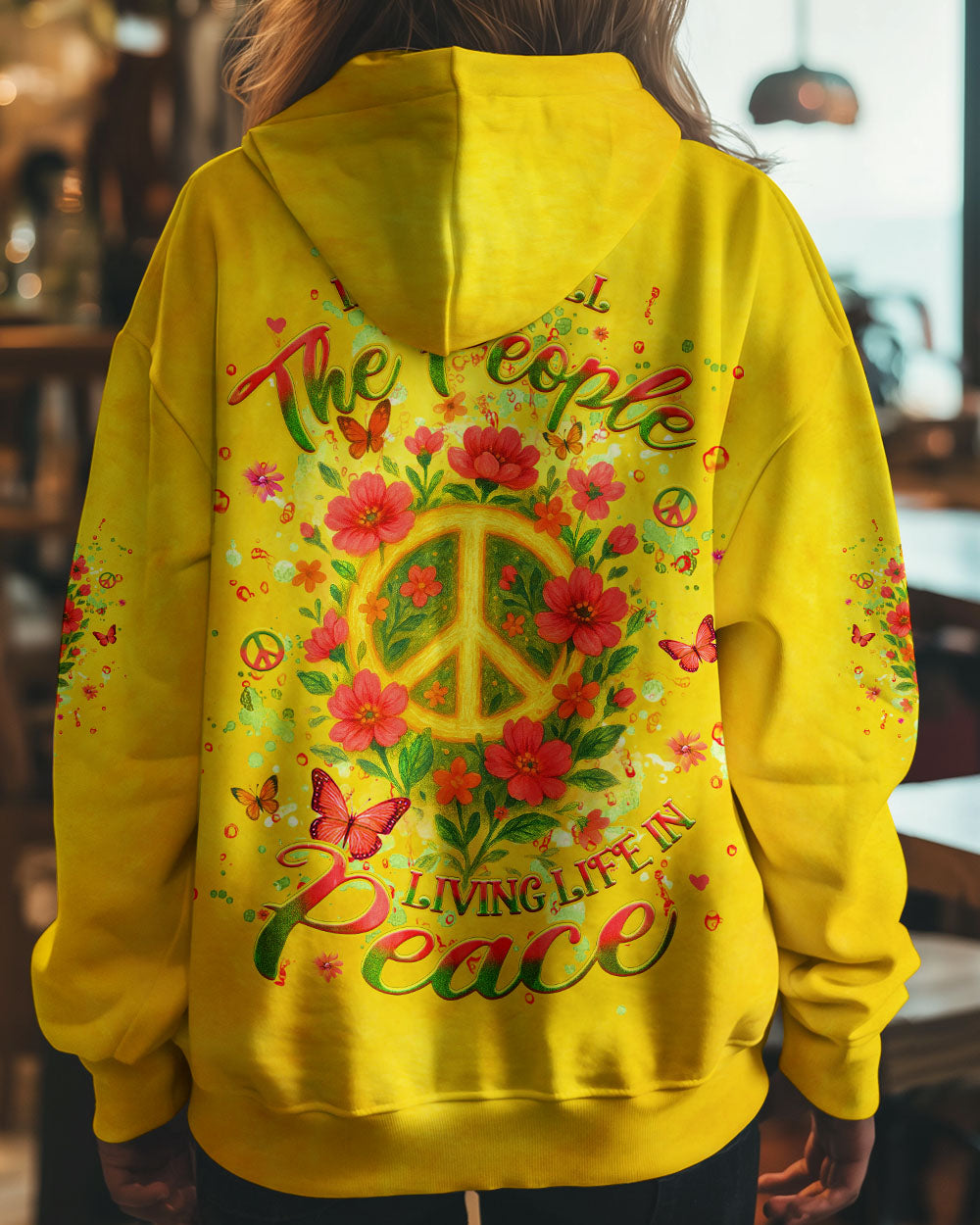 Imagine All The People Living Life in Peace Peace Symbol with Flower Design for Women AOP Shirts _8_ noQMs