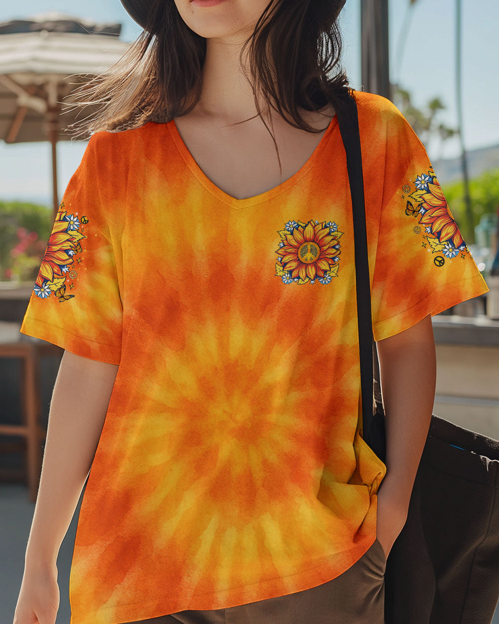 Imagine All The People Living Life in Peace Sunflower Peace Orange Tie Dye Design AOP Shirts _1 ZHs5j