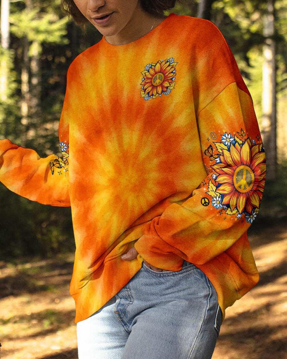 Imagine All The People Living Life in Peace Sunflower Peace Orange Tie Dye Design AOP Shirts _1 _8_ l6Orl