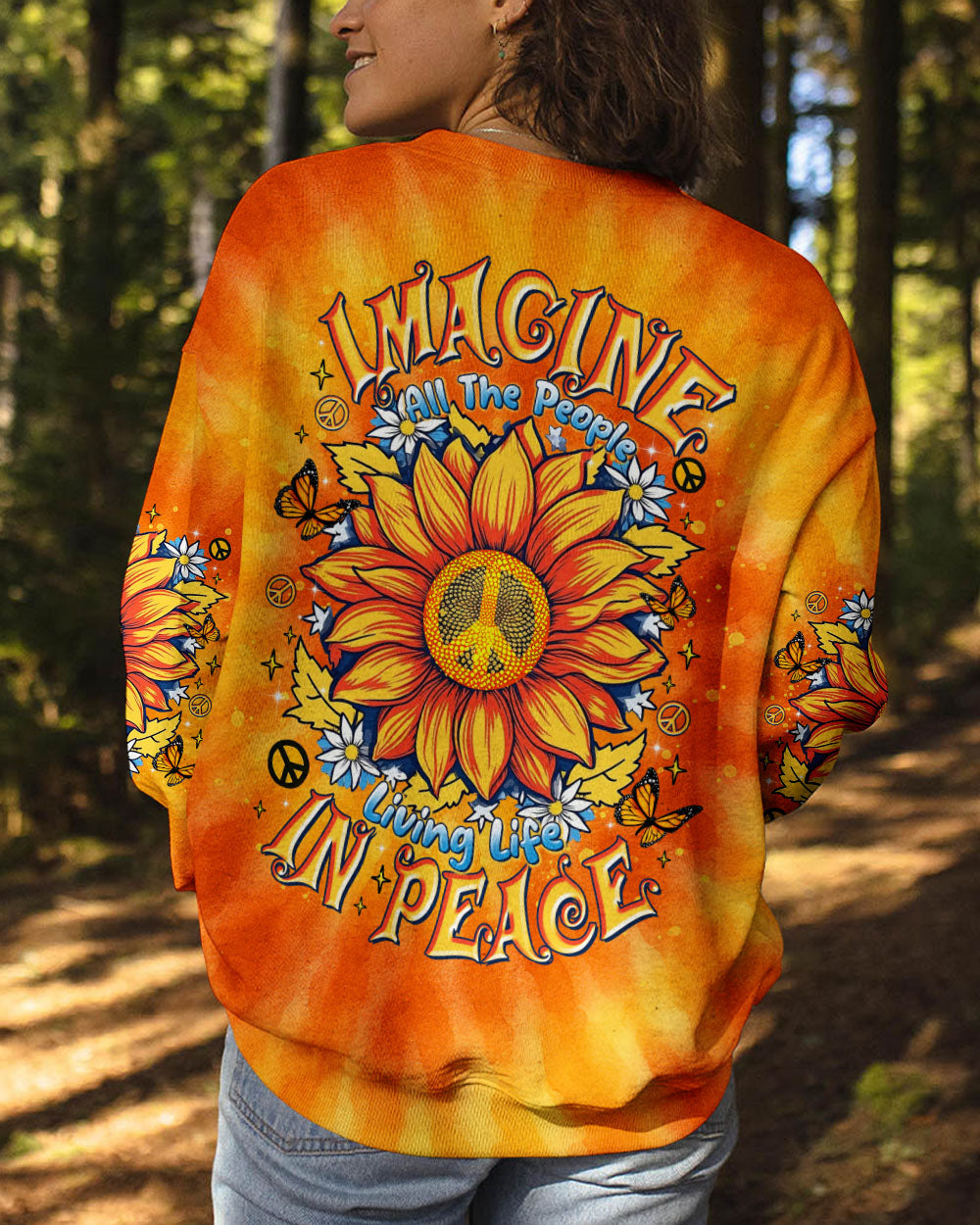 Imagine All The People Living Life in Peace Sunflower Peace Orange Tie Dye Design AOP Shirts _1 _9_ bKgpQ