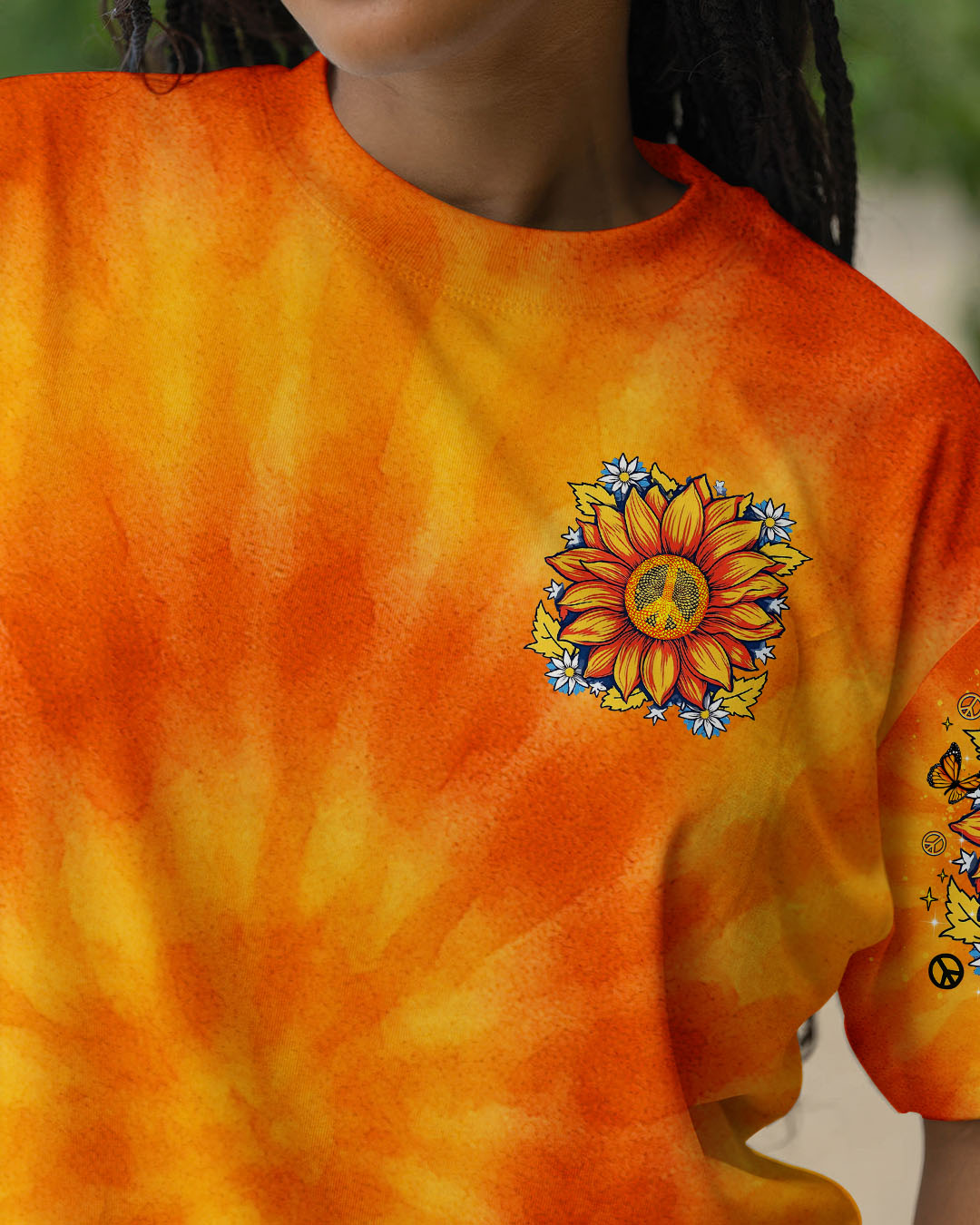 Imagine All The People Living Life in Peace Sunflower Peace Orange Tie Dye Design AOP Shirts _2_ LuILn