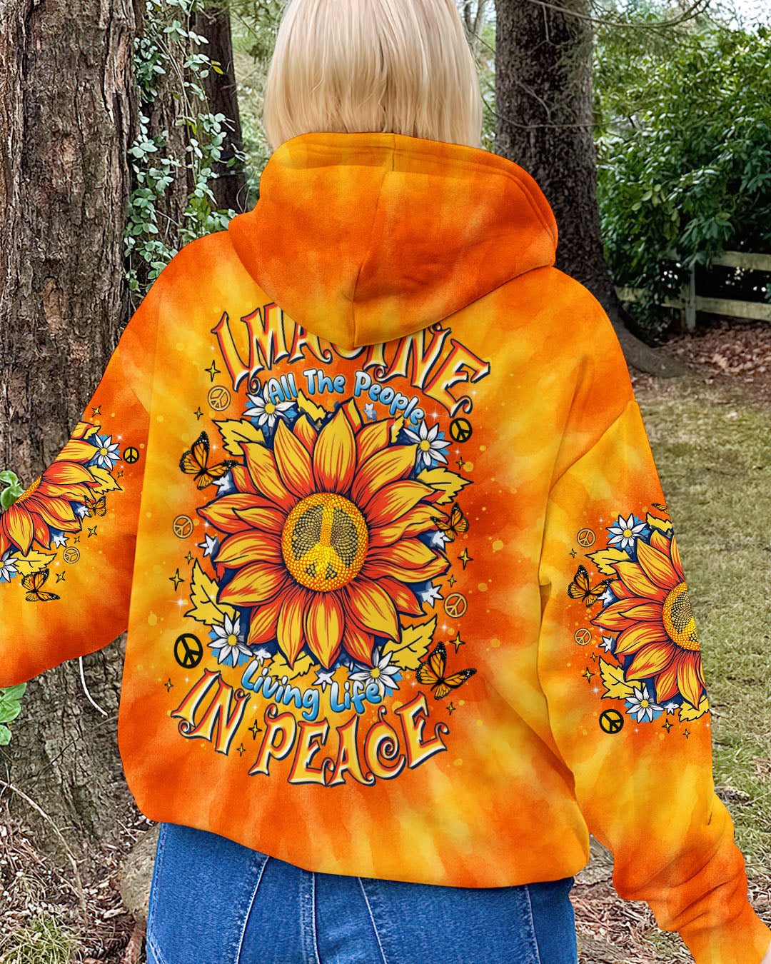 Imagine All The People Living Life in Peace Sunflower Peace Orange Tie Dye Design AOP Shirts _7_ yBPR1