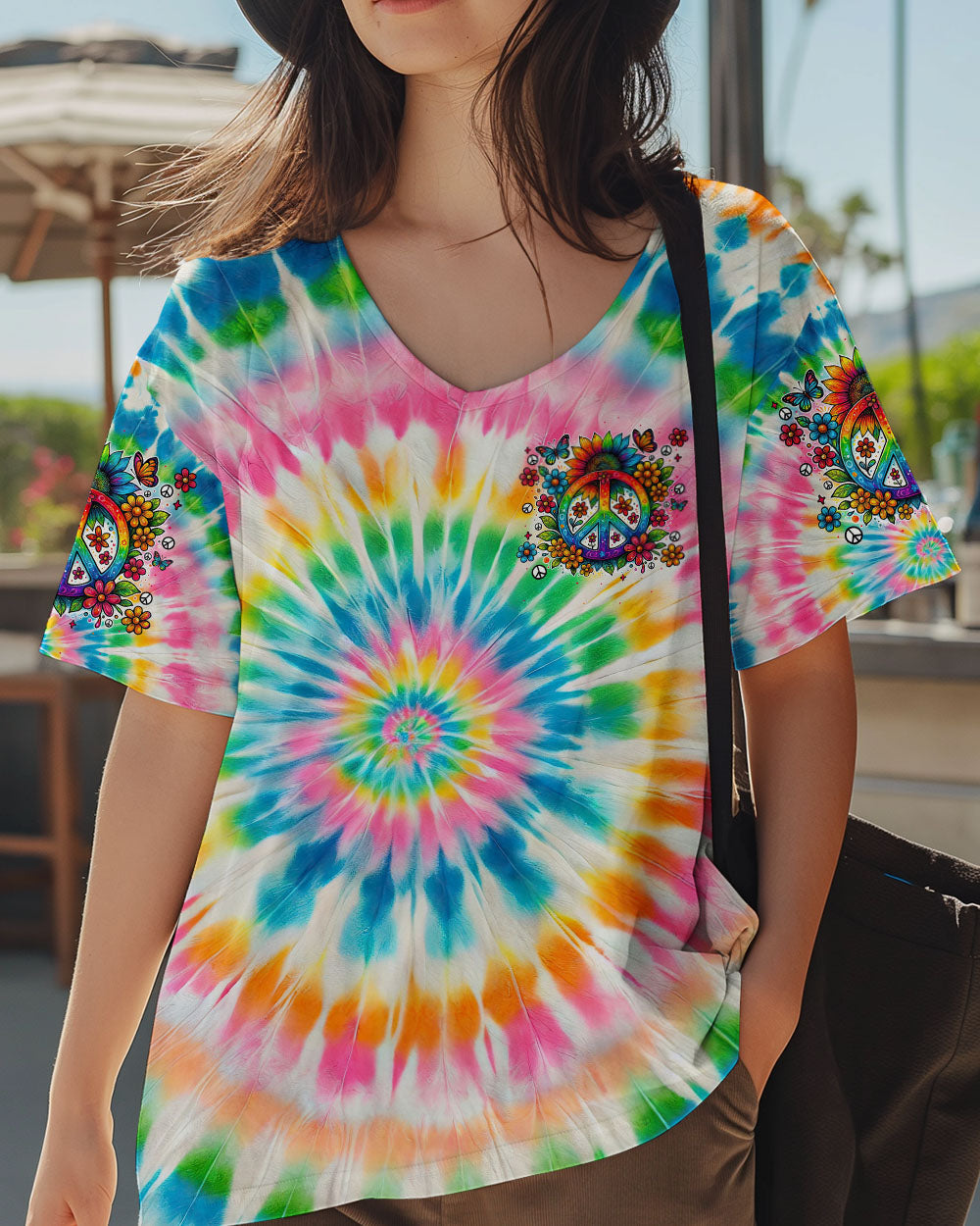Imagine All The People Living Life in Peace Sunflower and Peace Symbol Tie Dye Design AOP Shirts _4_ 1NBMy