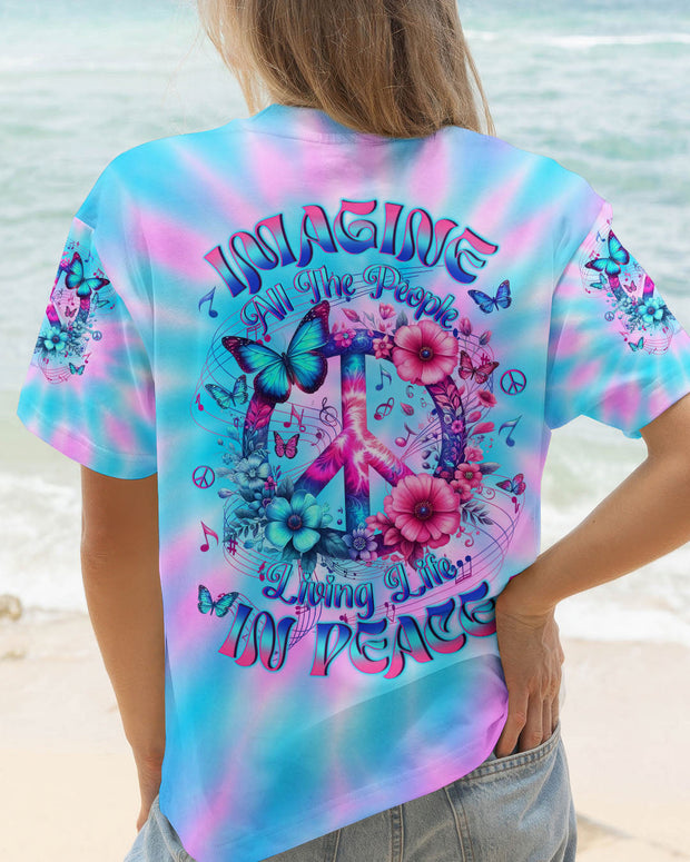 Imagine All The People Living Life in Peace - Tie-Dye Peace Symbol Design for Women - AOP Shirts