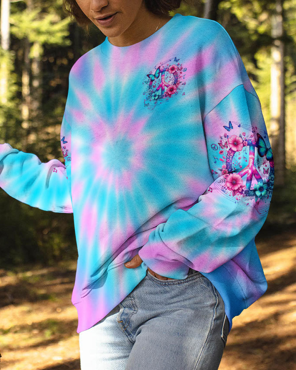 Imagine All The People Living Life in Peace Tie Dye Peace Symbol Design for Women AOP Shirts _8_ 42K2B