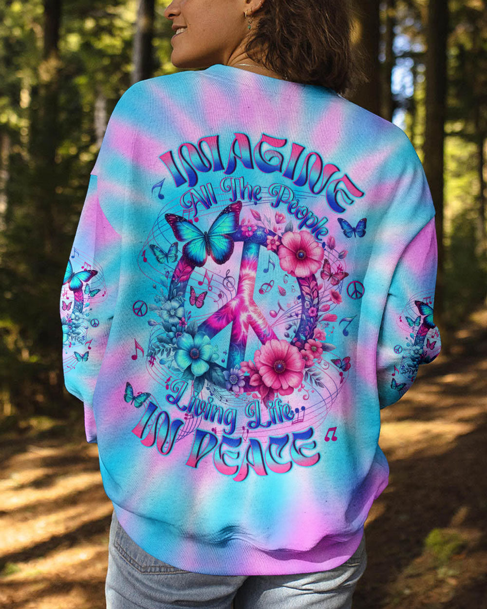 Imagine All The People Living Life in Peace Tie Dye Peace Symbol Design for Women AOP Shirts _9_ 6COSJ