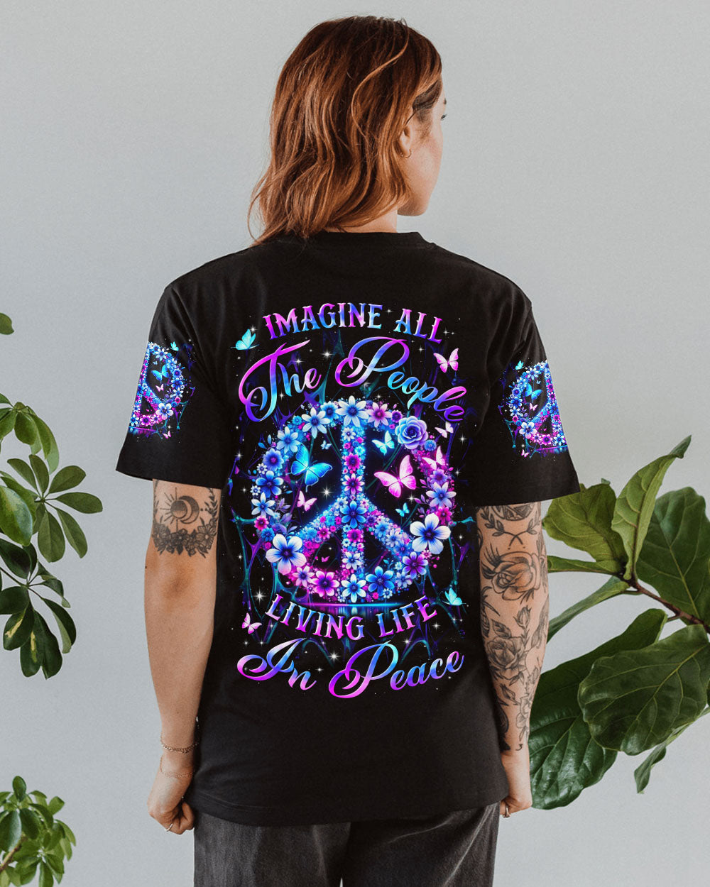 Imagine All the People Living Life in Peace Hippie Peace Symbol AOP Shirts _1_ RPZwV