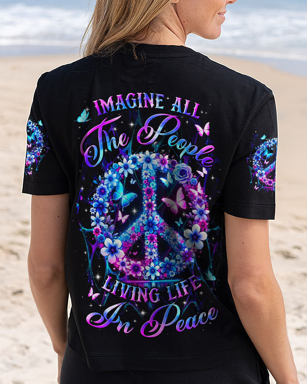 Imagine All the People Living Life in Peace Hippie Peace Symbol AOP Shirts _2_ vZOxI
