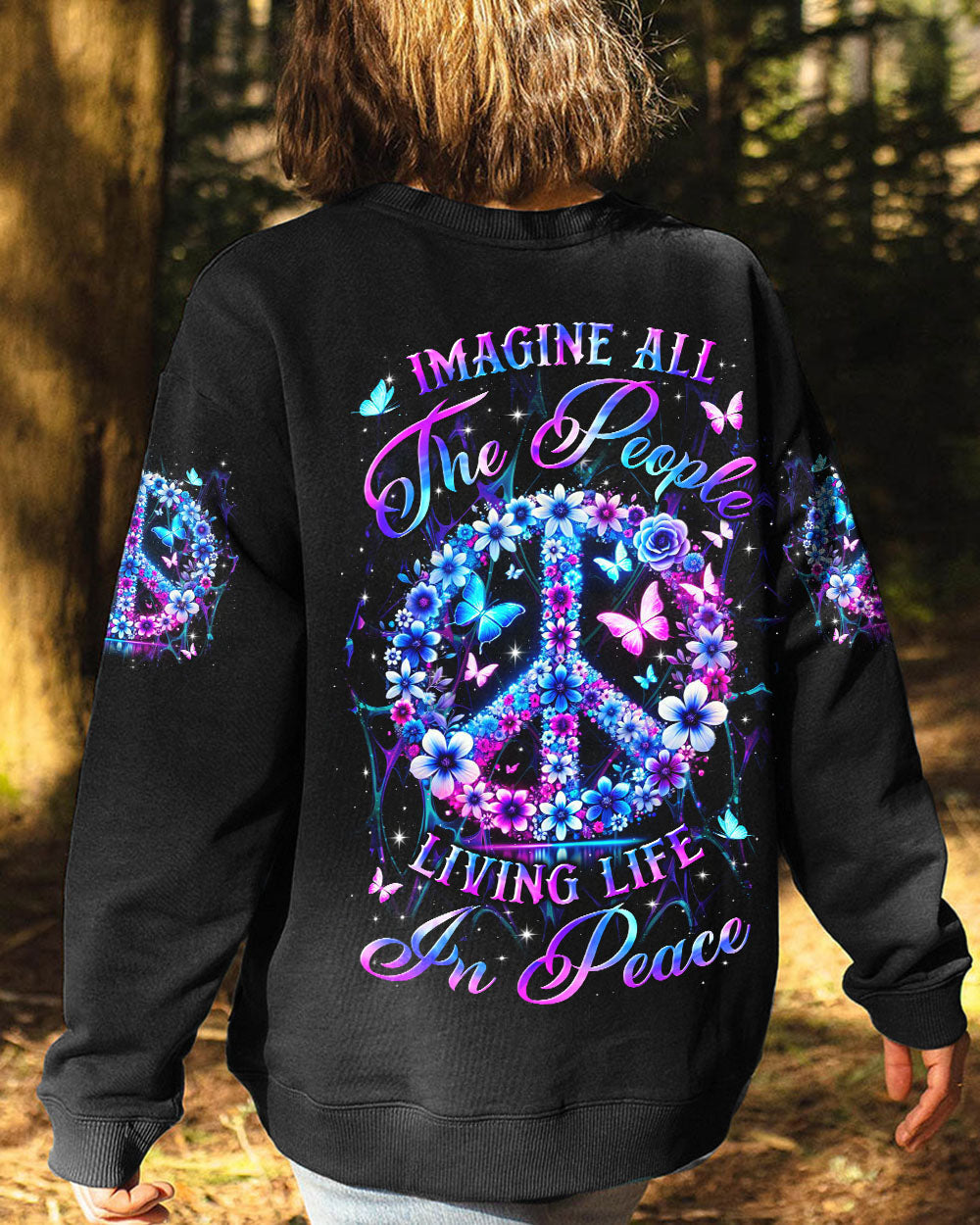 Imagine All the People Living Life in Peace Hippie Peace Symbol AOP Shirts _4_ MYUWw