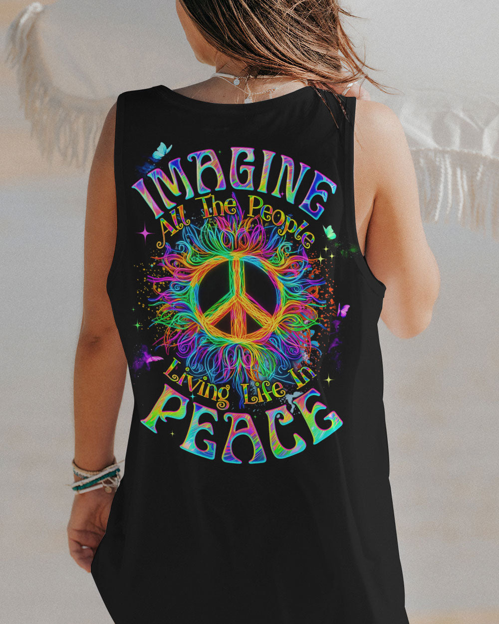 Imagine All the People Living Life in Peace Neon Peace Symbol Hippie Style AOP Shirts _13_ r0zQc