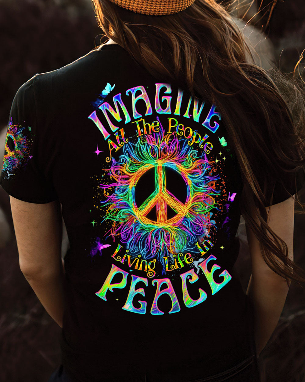 Imagine All the People Living Life in Peace Neon Peace Symbol Hippie Style AOP Shirts _5_ ycLCE