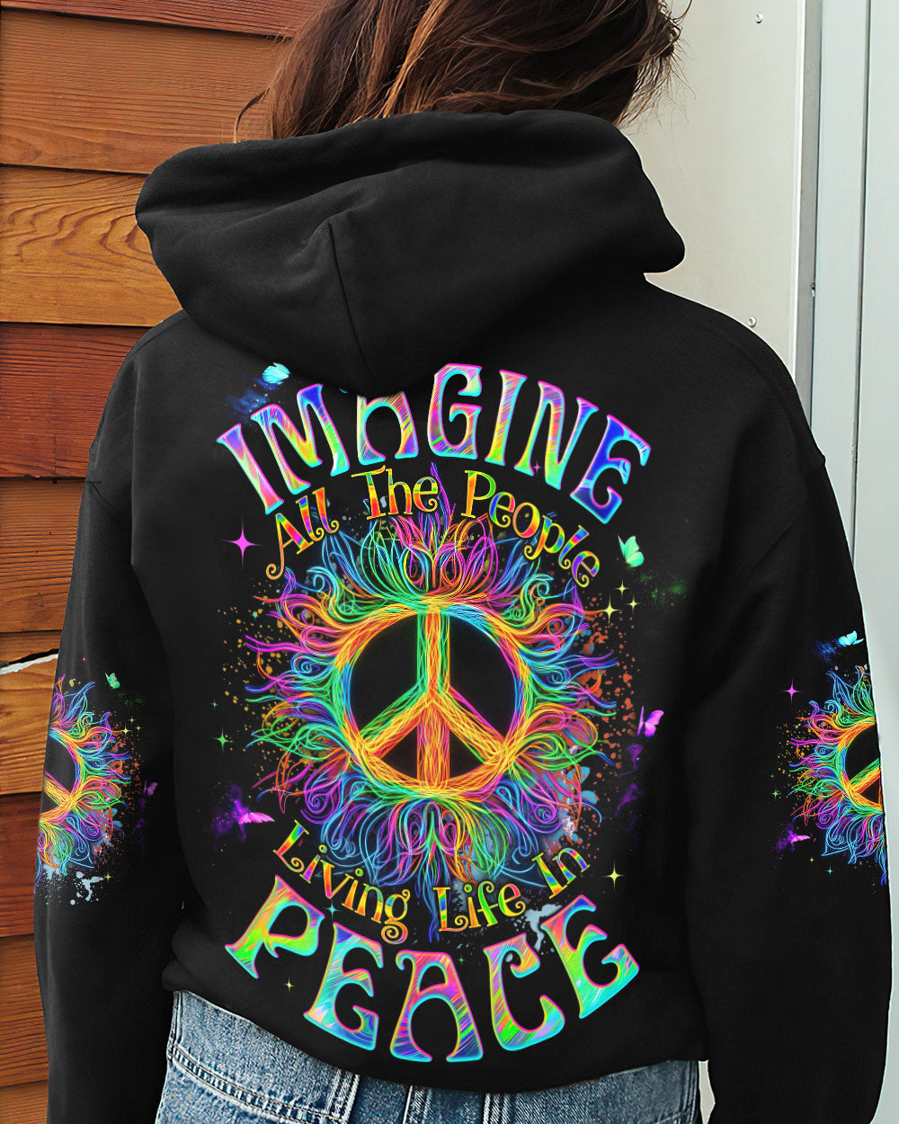 Imagine All the People Living Life in Peace Neon Peace Symbol Hippie Style AOP Shirts _7_ P1Lpw