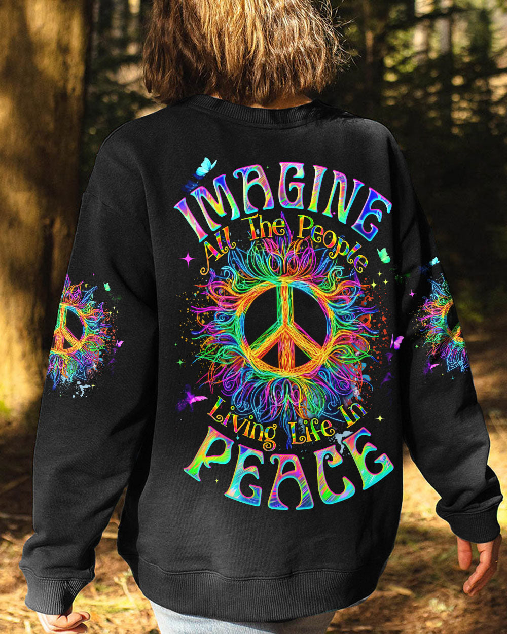 Imagine All the People Living Life in Peace Neon Peace Symbol Hippie Style AOP Shirts _9_ c5LJB