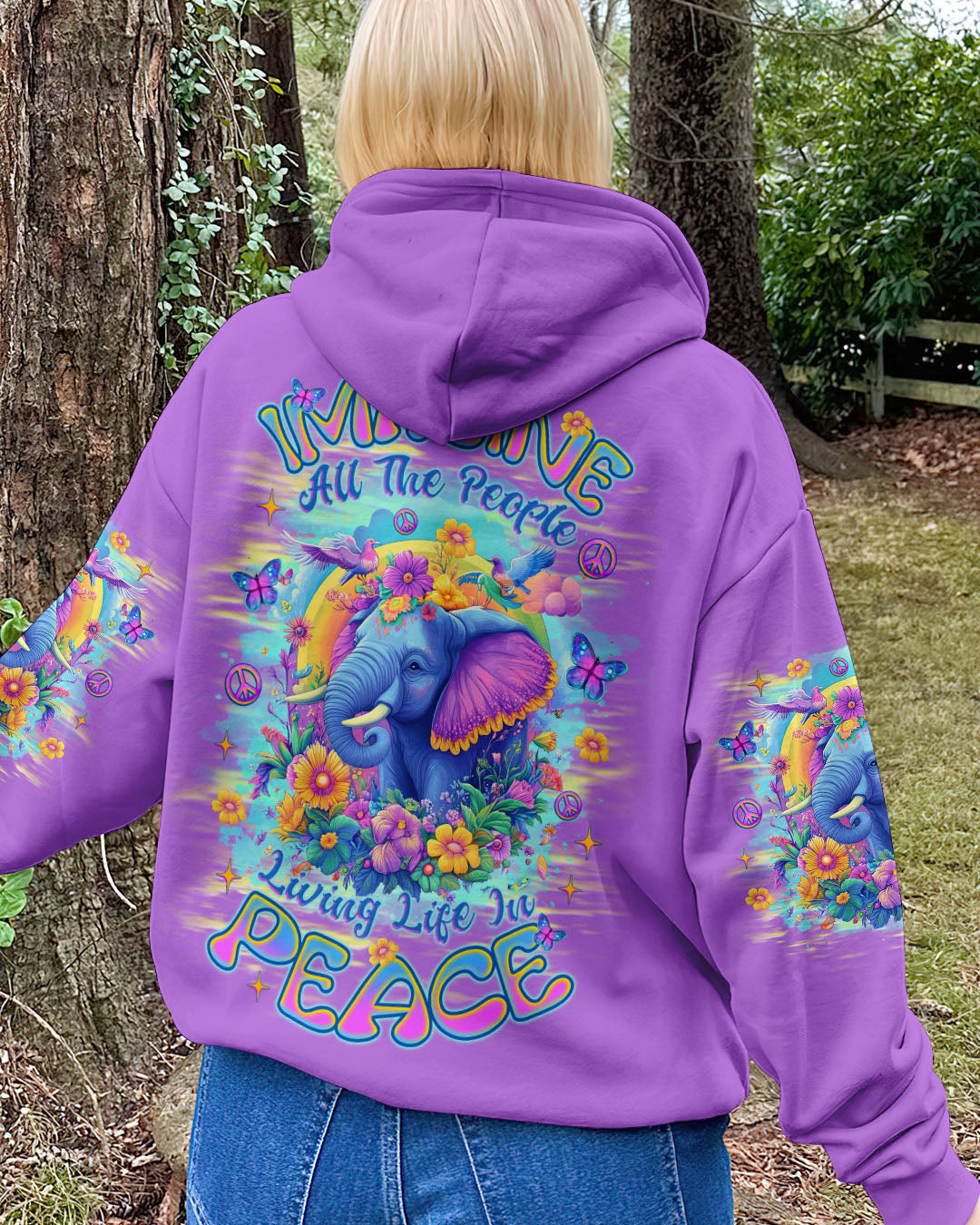 Imagine All the People Living Life in Peace Peaceful Elephant with Colorful Floral Vibes AOP Shirts _14_ 14DAp