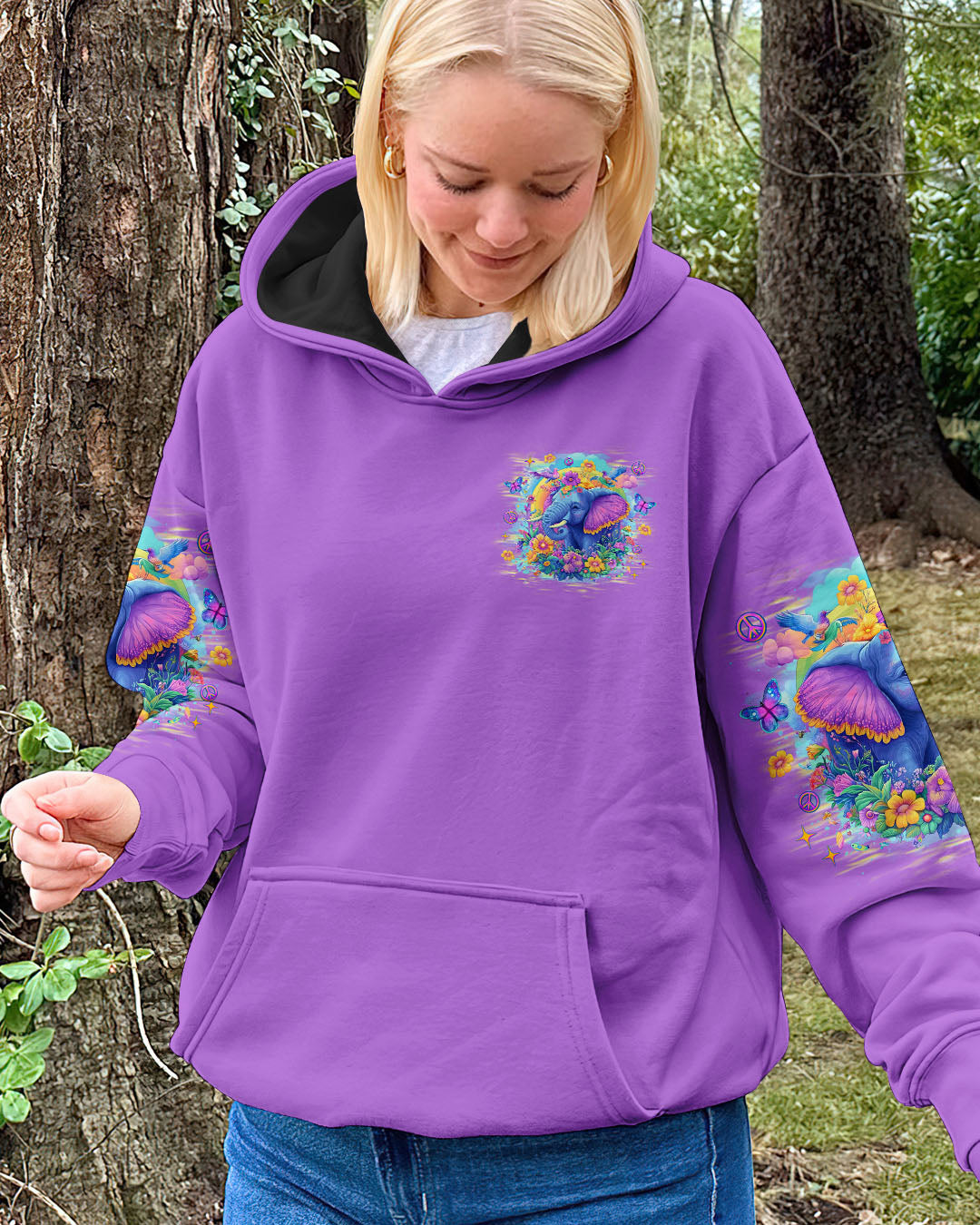 Imagine All the People Living Life in Peace Peaceful Elephant with Colorful Floral Vibes AOP Shirts _4_ AU42h