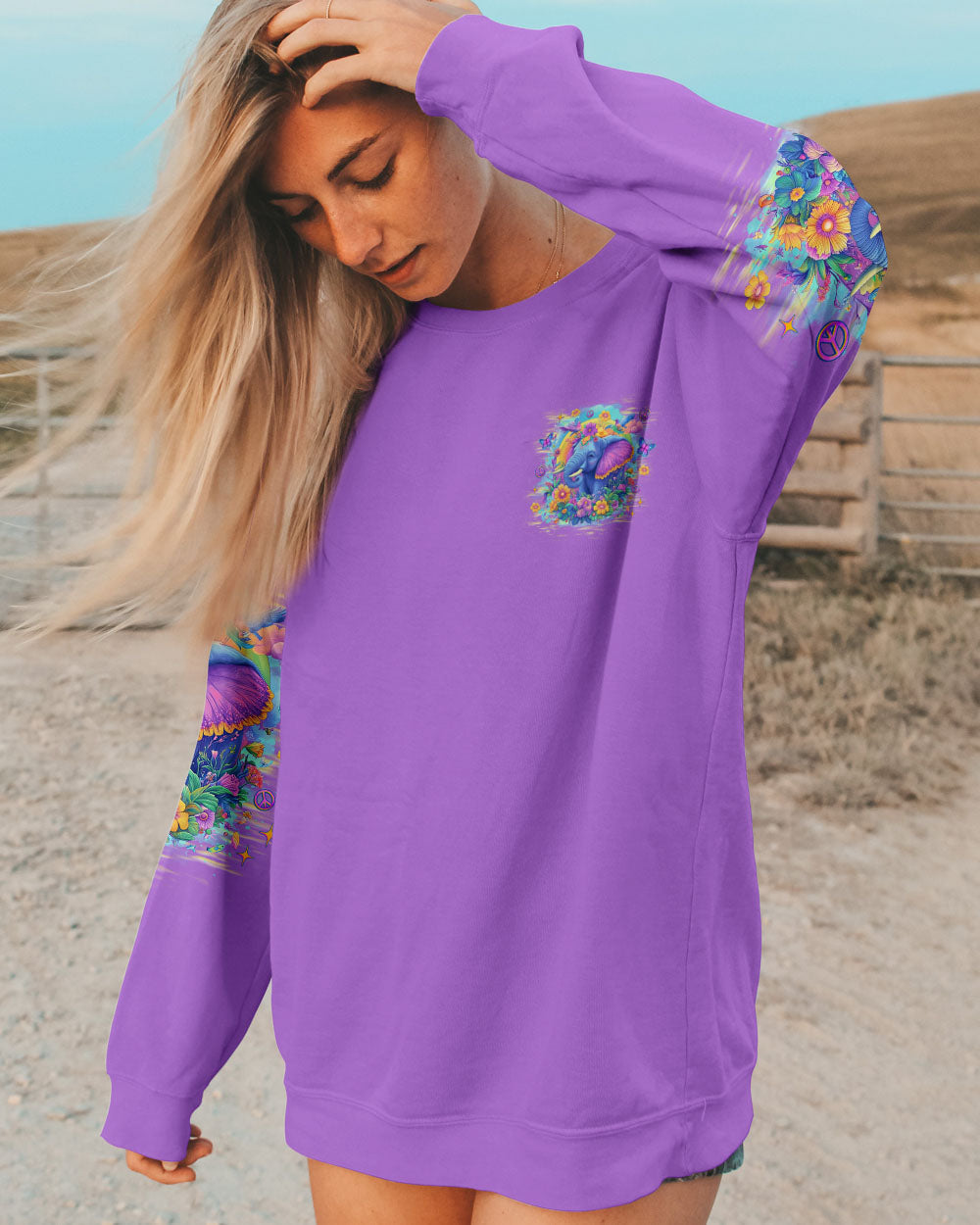 Imagine All the People Living Life in Peace Peaceful Elephant with Colorful Floral Vibes AOP Shirts _6_ af6tL