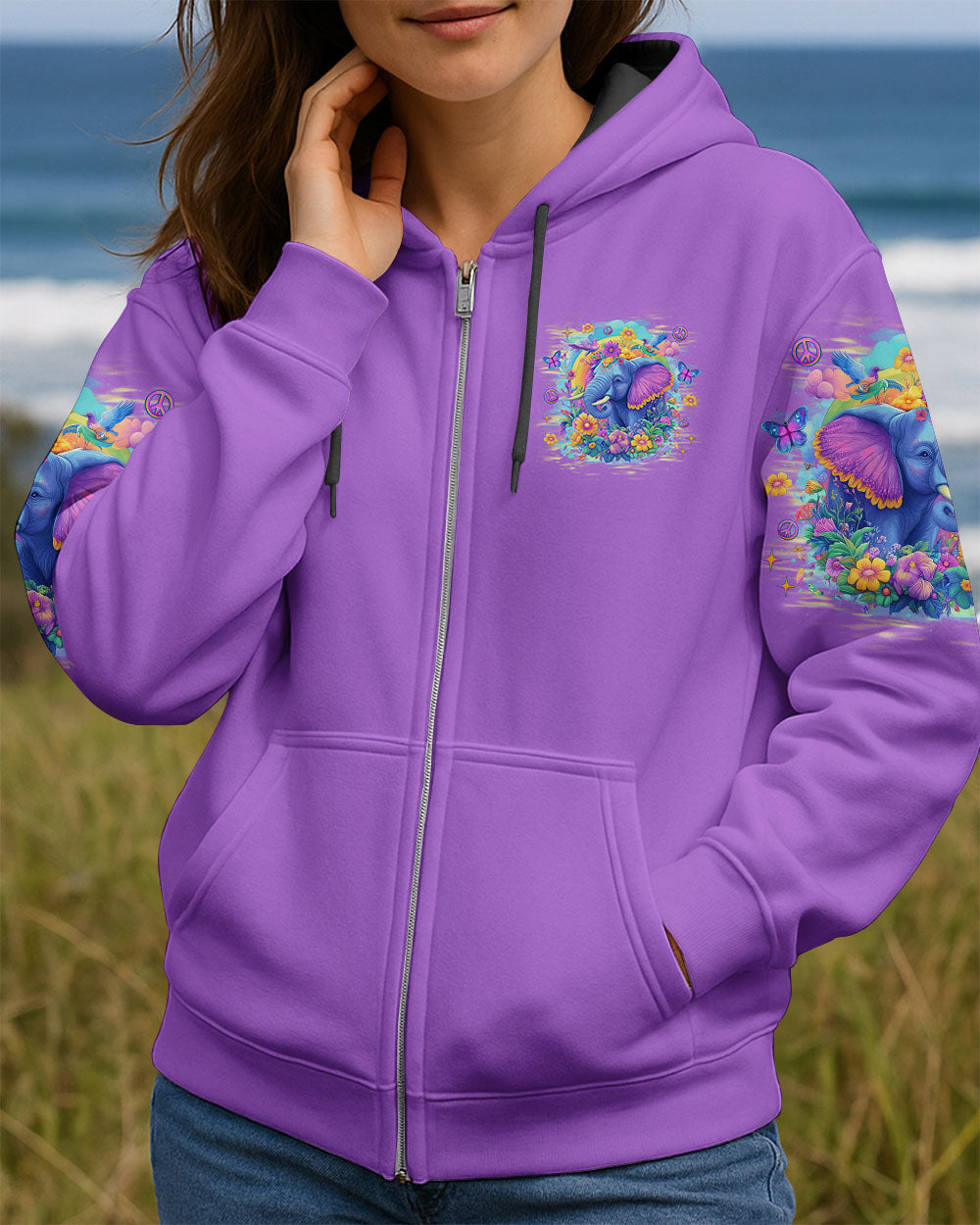 Imagine All the People Living Life in Peace Peaceful Elephant with Colorful Floral Vibes AOP Shirts _8_ YI5Ia