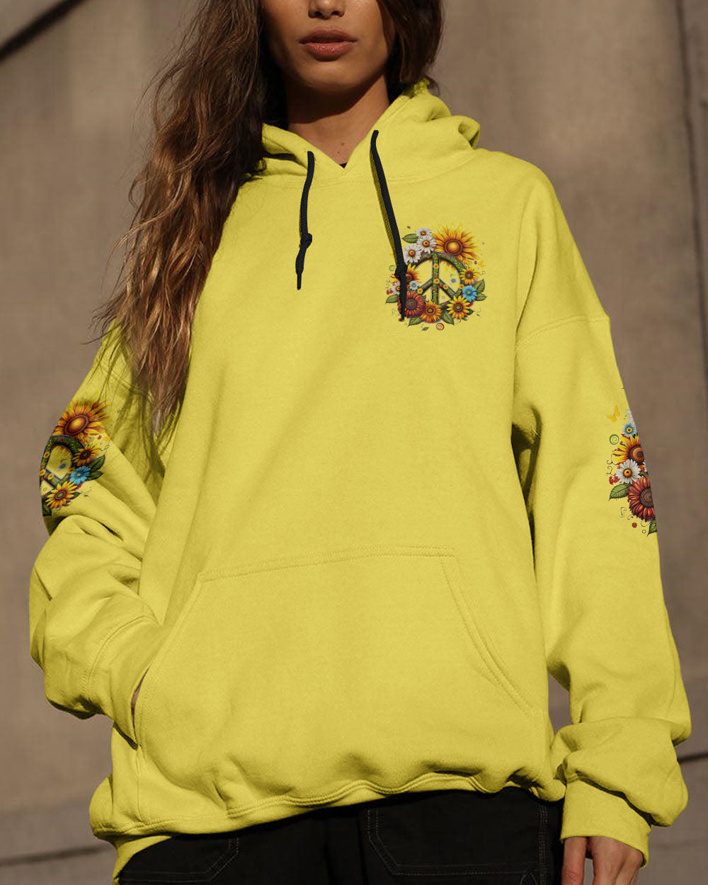 Imagine All the People Living Life in Peace Sunflower Peace Sign Design AOP Shirts _4_ UPkr6