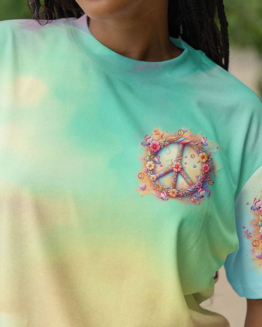 Imagine All the People Living Life in Peace Tie Dye Hippie Floral Peace Symbol AOP Shirts _2_ pgkyy