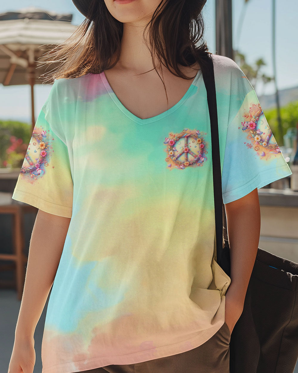 Imagine All the People Living Life in Peace Tie Dye Hippie Floral Peace Symbol AOP Shirts _4_ vFkIg