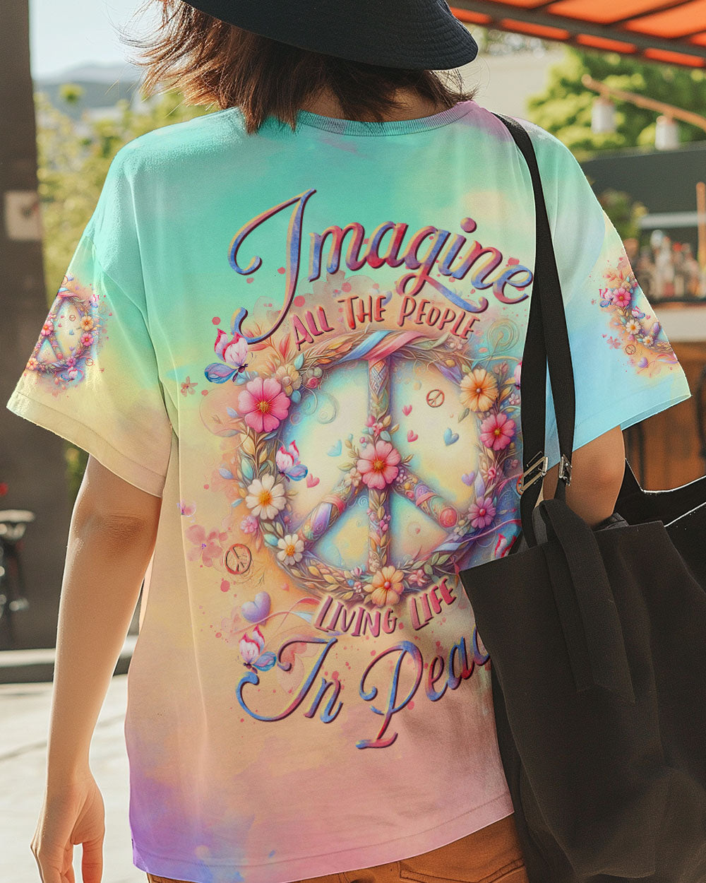 Imagine All the People Living Life in Peace Tie Dye Hippie Floral Peace Symbol AOP Shirts _5_ d4PvN