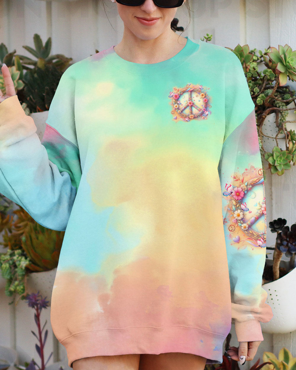 Imagine All the People Living Life in Peace Tie Dye Hippie Floral Peace Symbol AOP Shirts _8_ J2hwL