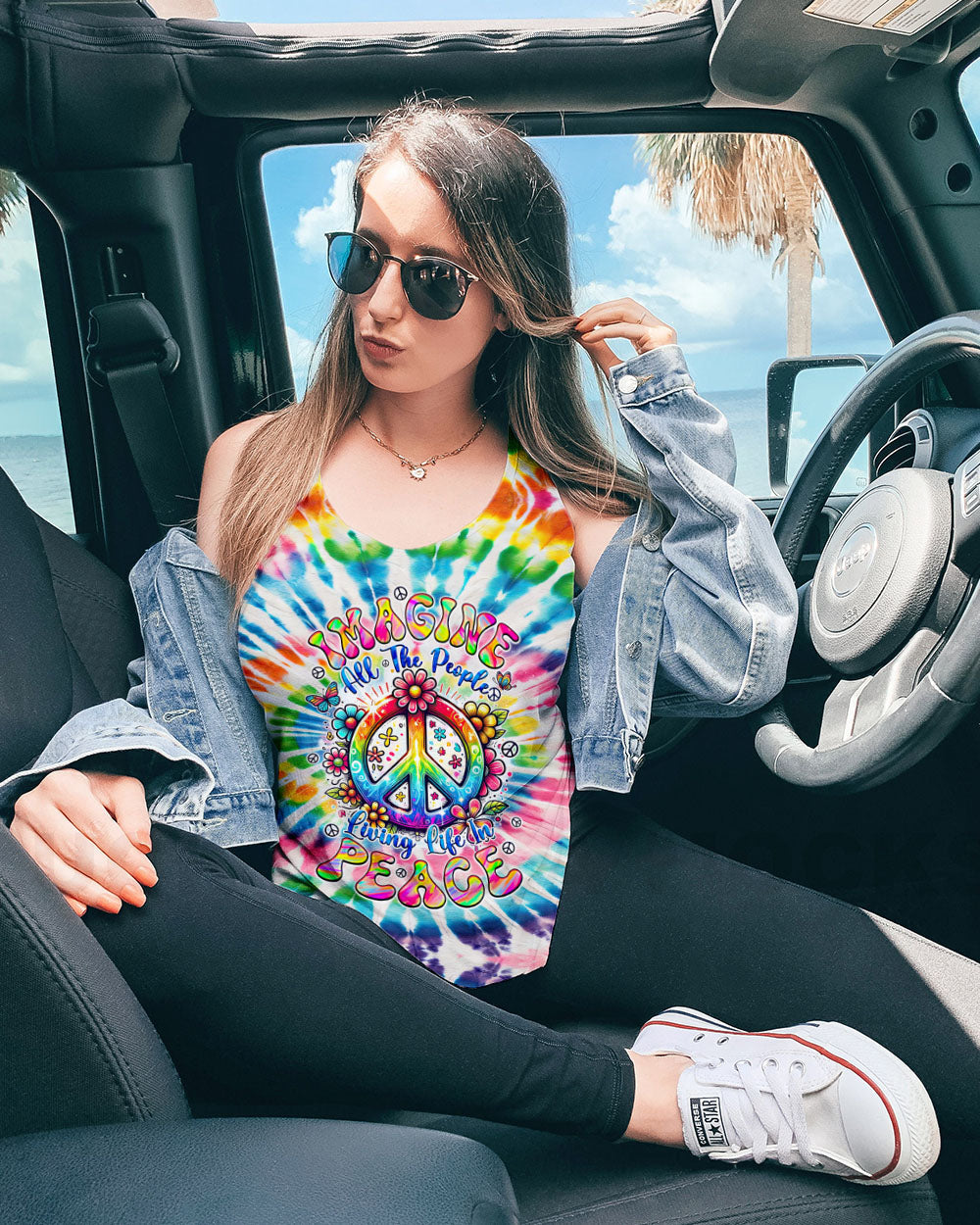 Imagine All the People Living Life in Peace Tie Dye Peace Sign Rainbow Hippie AOP Shirts _11_ pIQU3