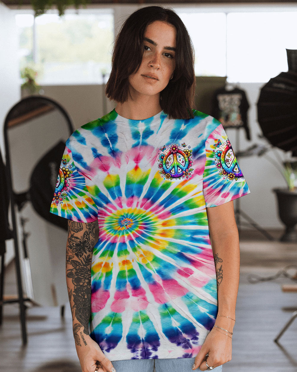 Imagine All the People Living Life in Peace Tie Dye Peace Sign Rainbow Hippie AOP Shirts _2_ 1yfXv