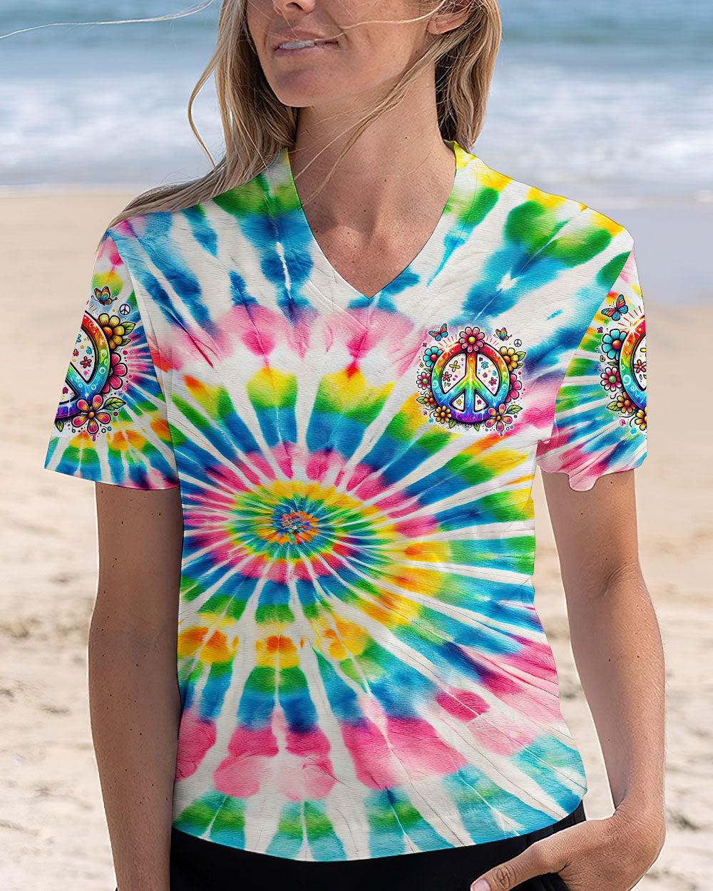 Imagine All the People Living Life in Peace Tie Dye Peace Sign Rainbow Hippie AOP Shirts _4_ NhtfI
