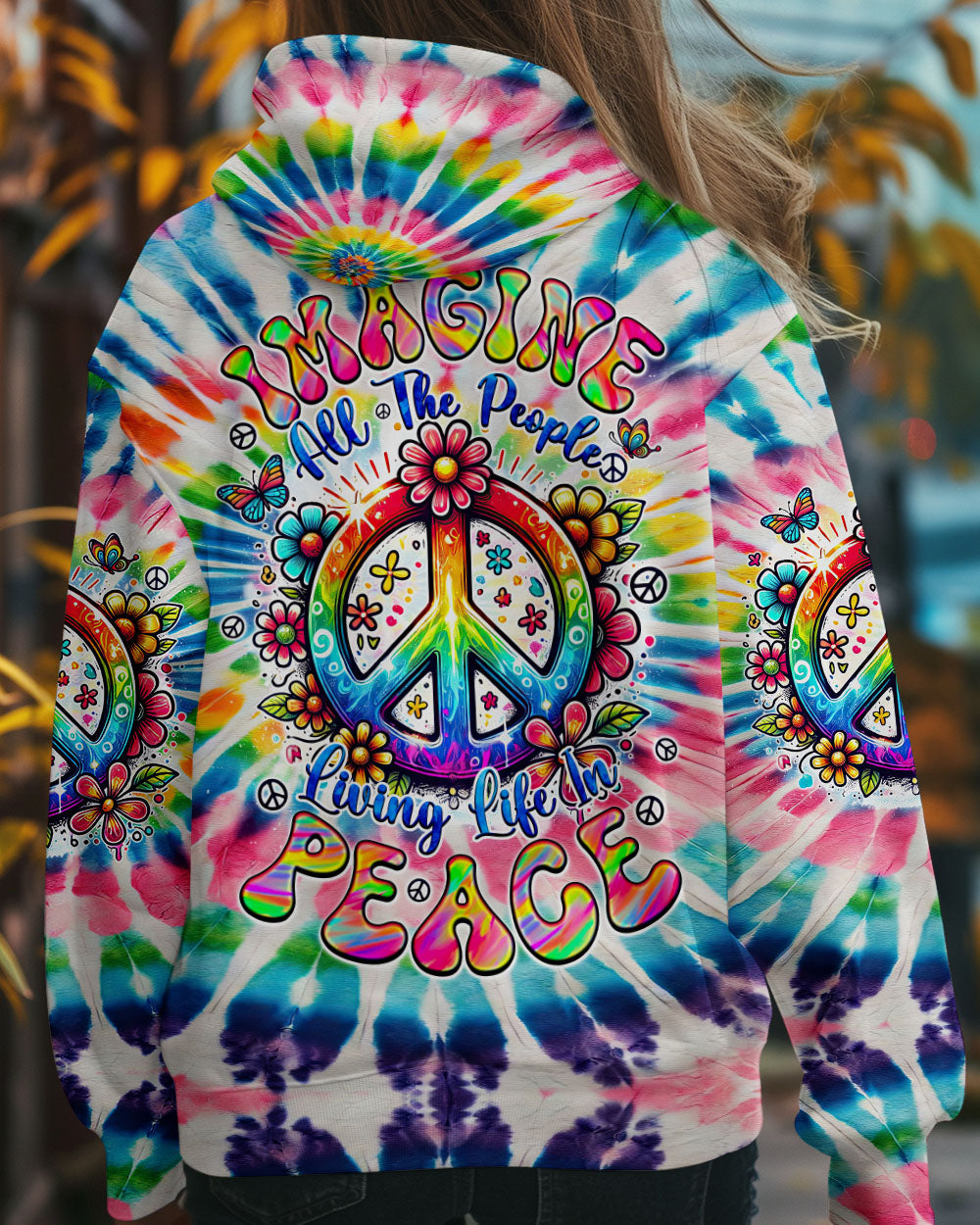 Imagine All the People Living Life in Peace Tie Dye Peace Sign Rainbow Hippie AOP Shirts _7_ 7JxAQ