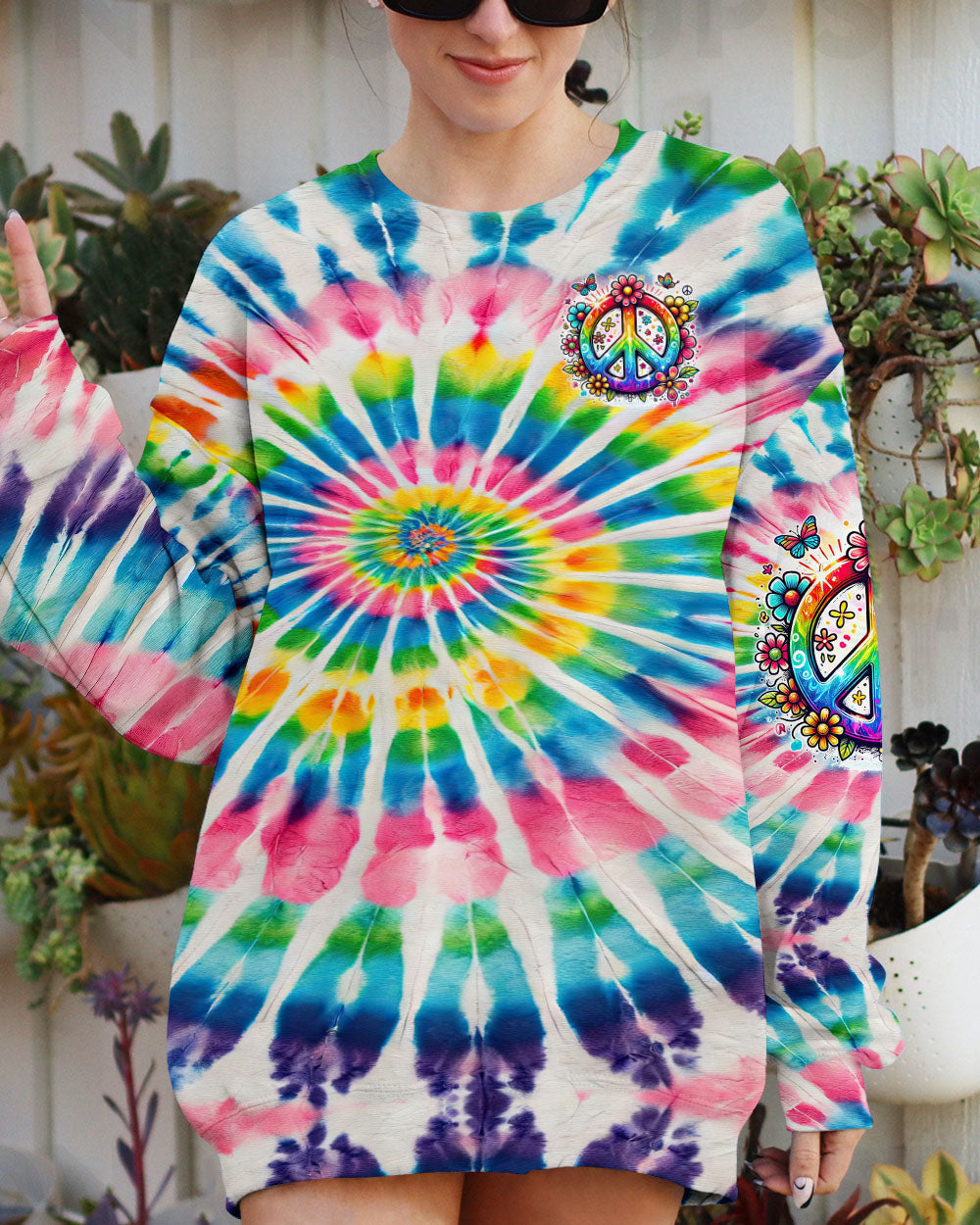 Imagine All the People Living Life in Peace Tie Dye Peace Sign Rainbow Hippie AOP Shirts _8_ BZxcl