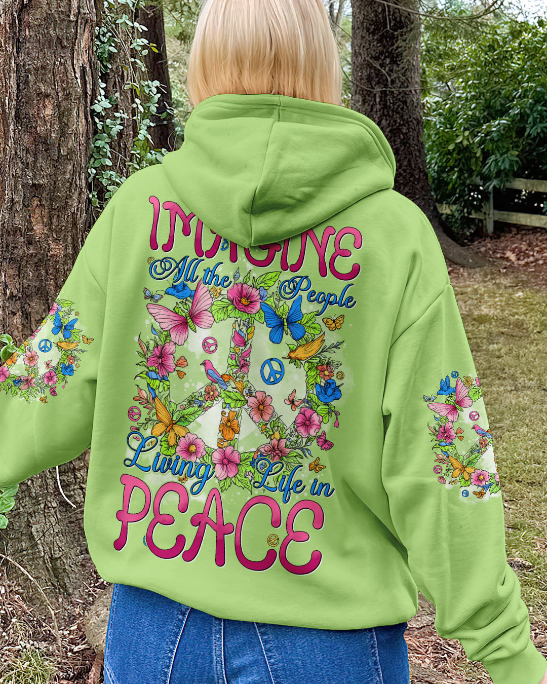 Imagine All the People Living Life in Peace Vibrant Peace Sign Design with Flowers _26 Birds AOP Shirts _13_ dROrP