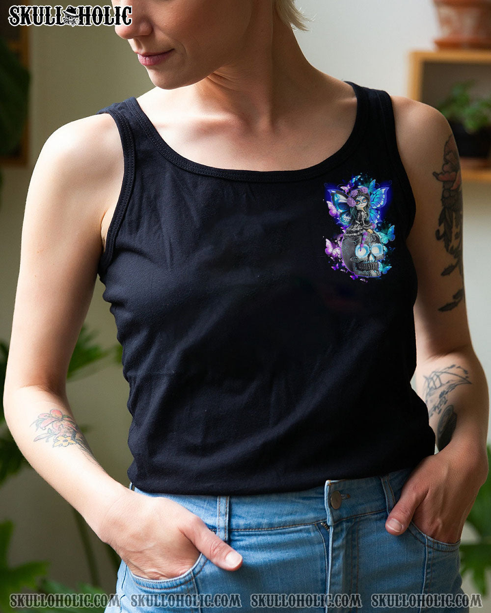 In My Next Life I Want to Be the Karma Fairy Goth Skull and Butterfly Graphic AOP Shirts _12_ yXAk4