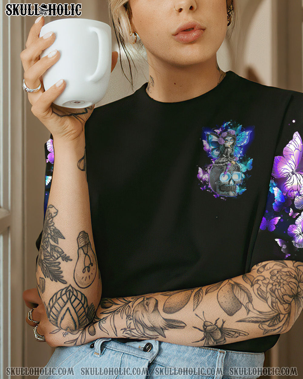 In My Next Life I Want to Be the Karma Fairy Goth Skull and Butterfly Graphic AOP Shirts _7_ 843f6