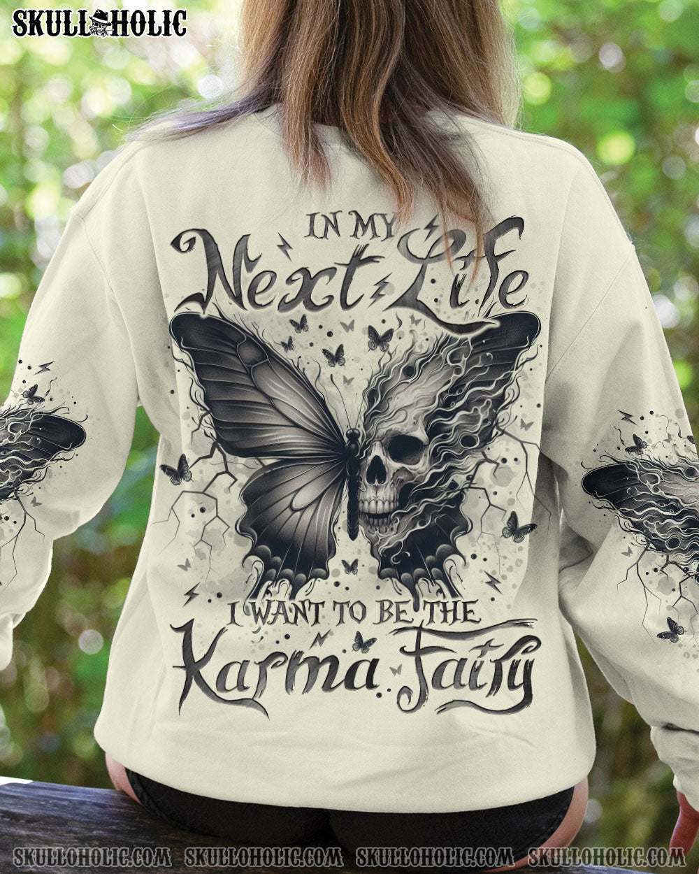 In My Next Life I Want to Be the Karma Fairy Skull and Butterfly Graphic AOP Shirts _2_ kx7Y3