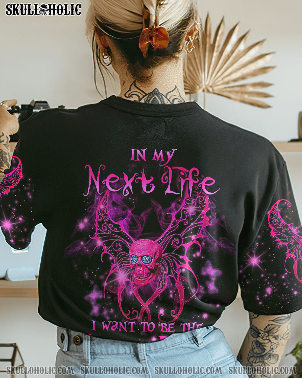 In My Next Life I Want to be the Karma Pink Skull Wings Graphic for Women AOP Shirts _11_ 5sIja