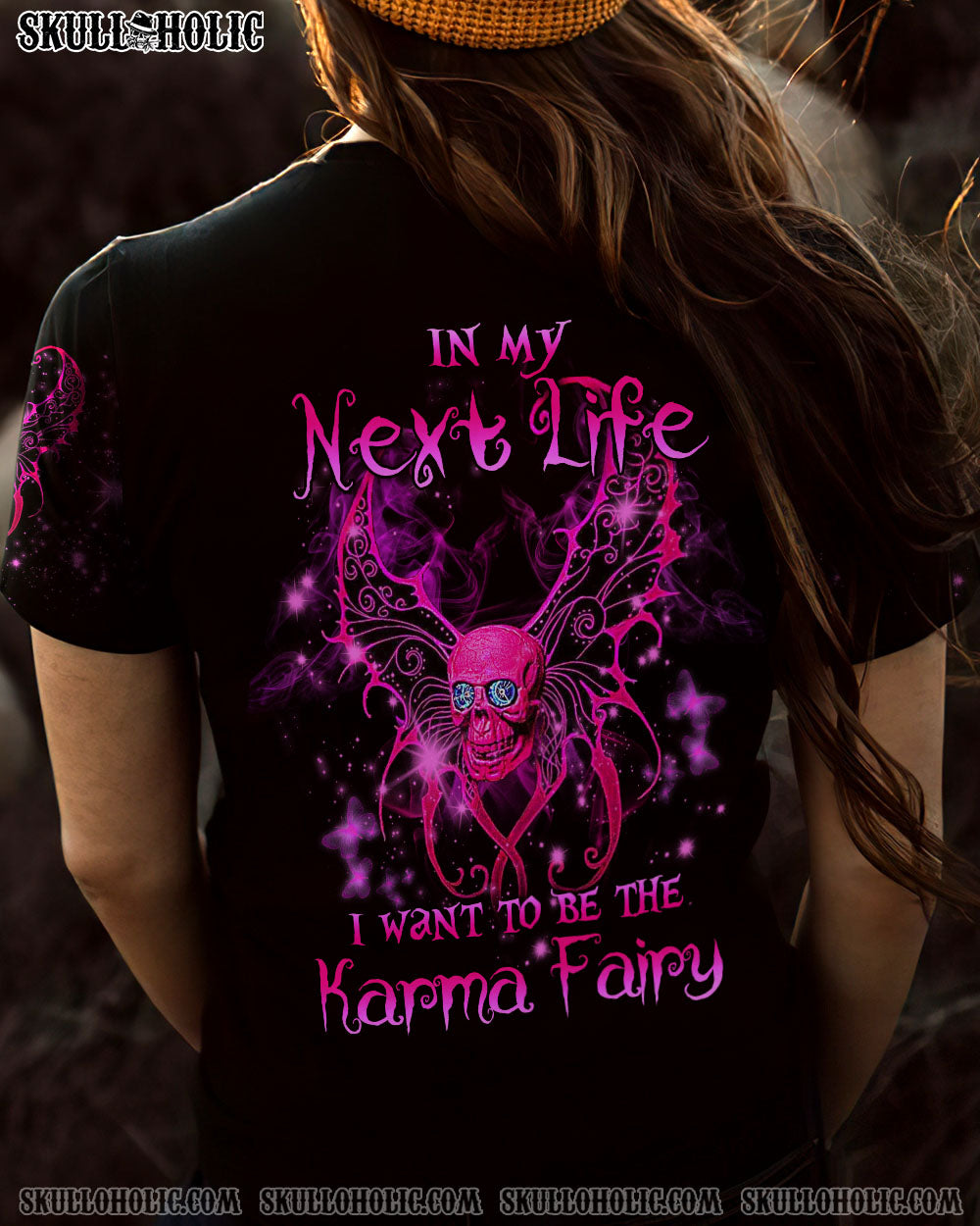 In My Next Life I Want to be the Karma Pink Skull Wings Graphic for Women AOP Shirts _13_ FjZsu