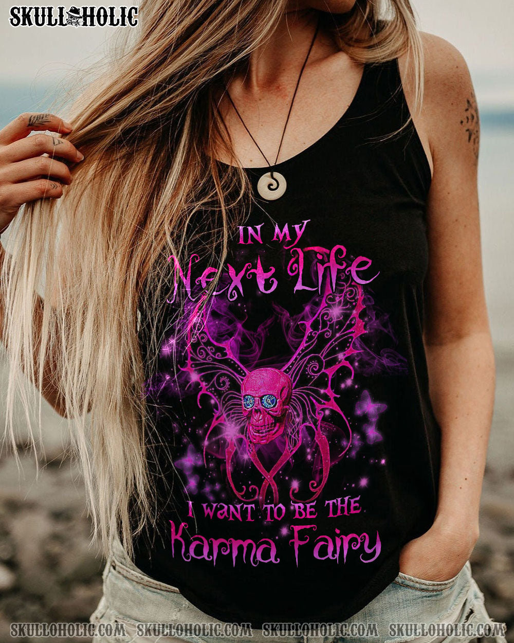 In My Next Life I Want to be the Karma Pink Skull Wings Graphic for Women AOP Shirts _14_ WyG2s