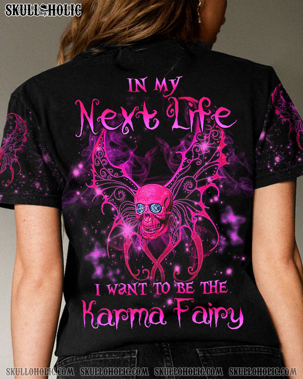 In My Next Life I Want to be the Karma - Pink Skull Wings Graphic for Women - AOP Shirts