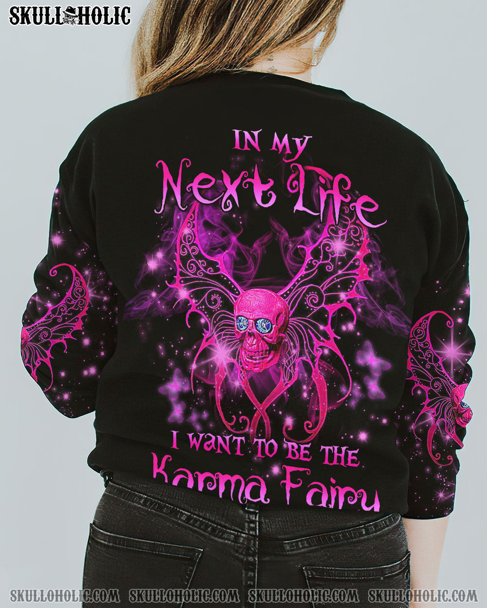 In My Next Life I Want to be the Karma Pink Skull Wings Graphic for Women AOP Shirts _8_ wV6m6