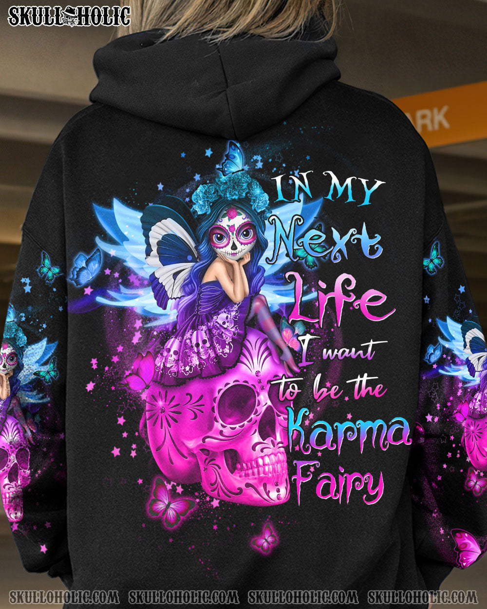 In My Next Life I want to be the Karma Fairy Pink Skull and Karma Graphic for Women AOP Shirts _1_ a2FUV